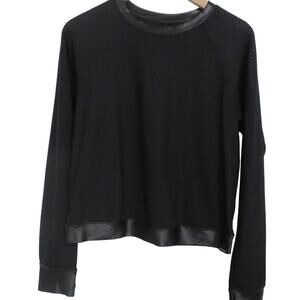 Koral Women Sz S Black Sofia Pullover Sweatshirt Faux Leather Trim Sheer Texture